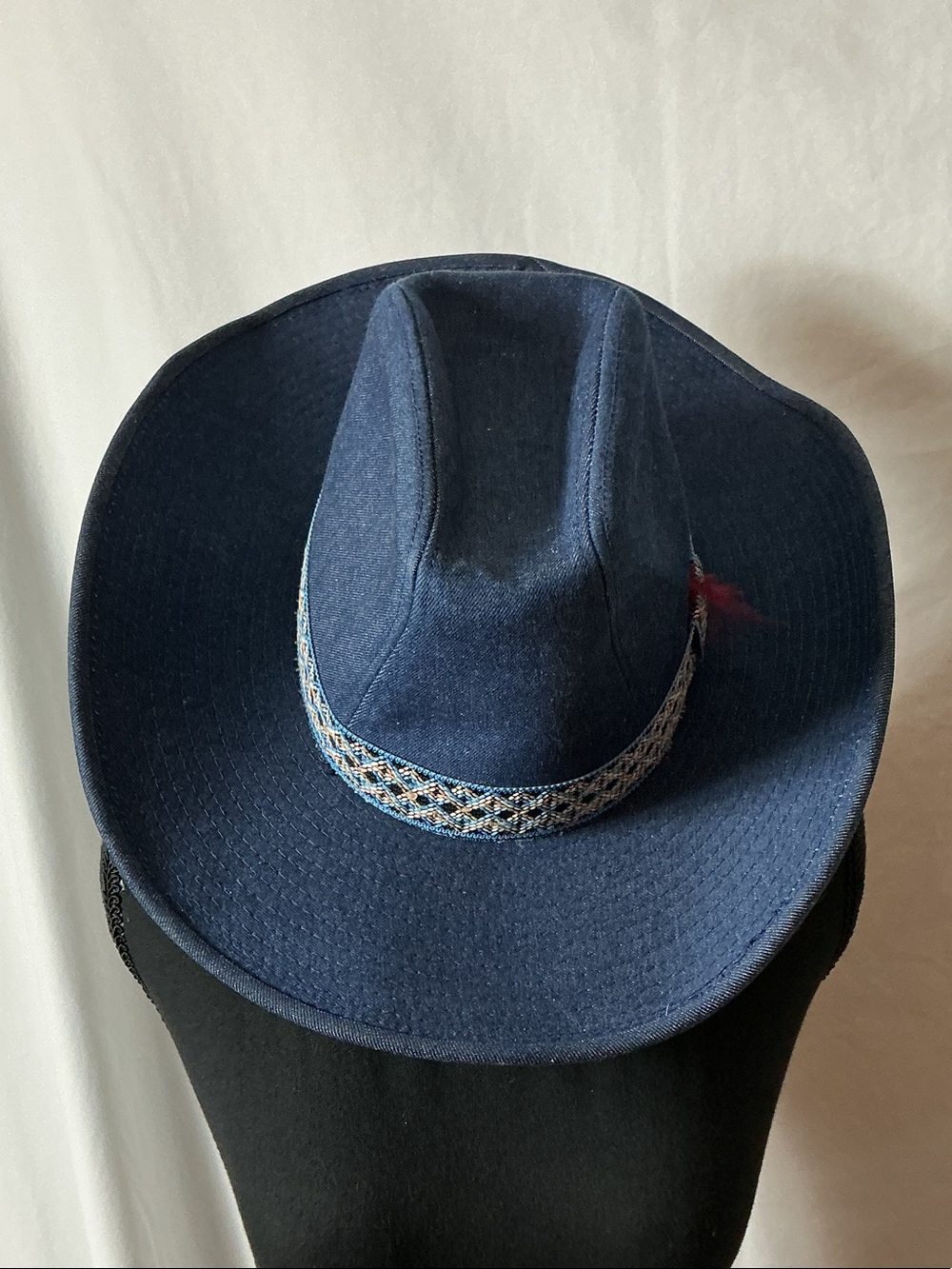 Men's Denim Western Cowboy Hat with Decorative Woven Band